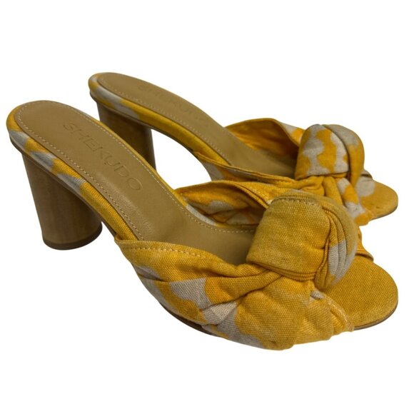 SHEKUDO Billy Button Women's Slide Sandal Round Heel Yellow Floral Size EU 38 7. - Picture 1 of 10
